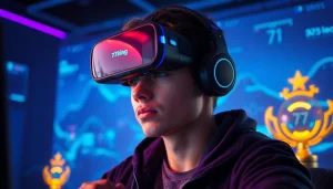 Engaging gaming player known as 79king in a vibrant, immersive tech environment.