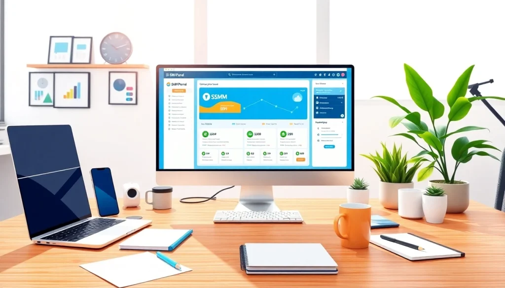 Engaging SMM panel interface displayed on modern devices in a vibrant workspace setting.