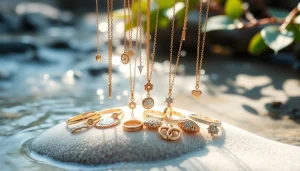 The spiritual meaning of jewelry falling off symbolizes change and renewal, illustrated with delicate pieces resting on a natural backdrop.