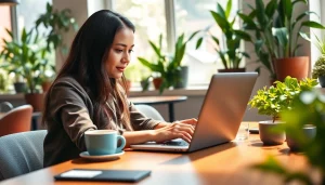 Engaging with eSIM technology at https://esimfo.com in a modern café setting.