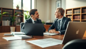 Engaged client discussing legal matters with attorney at https://www.steinhardtlawfirm.com in a bright office.