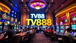 Experience the excitement of TV88's modern casino environment with players enjoying diverse games.