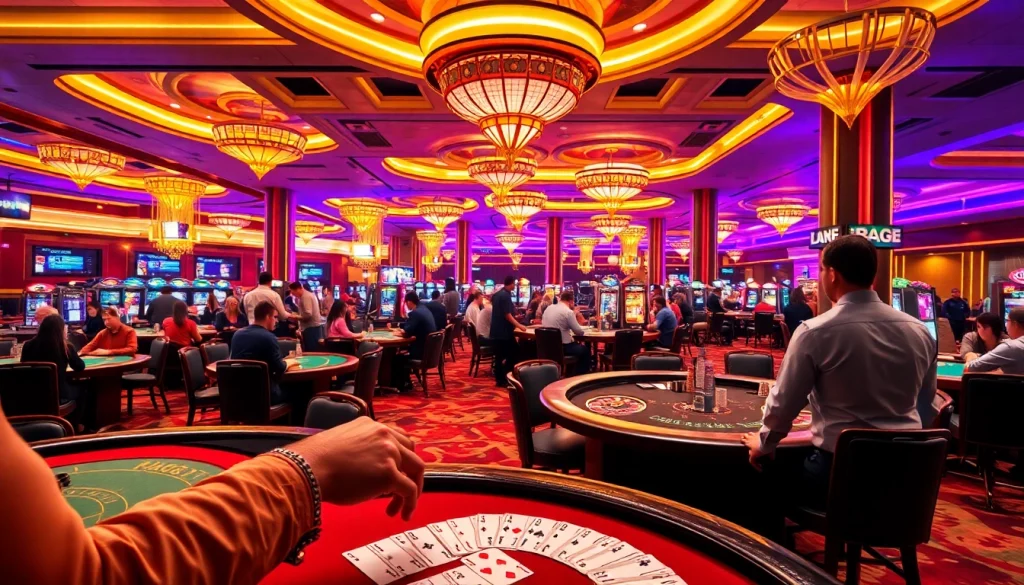 Experience the thrill of KJC AC in a vibrant casino setting with players at tables and colorful lights.