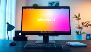 Download the helloworld下载 app with a modern software interface displayed on a sleek computer.