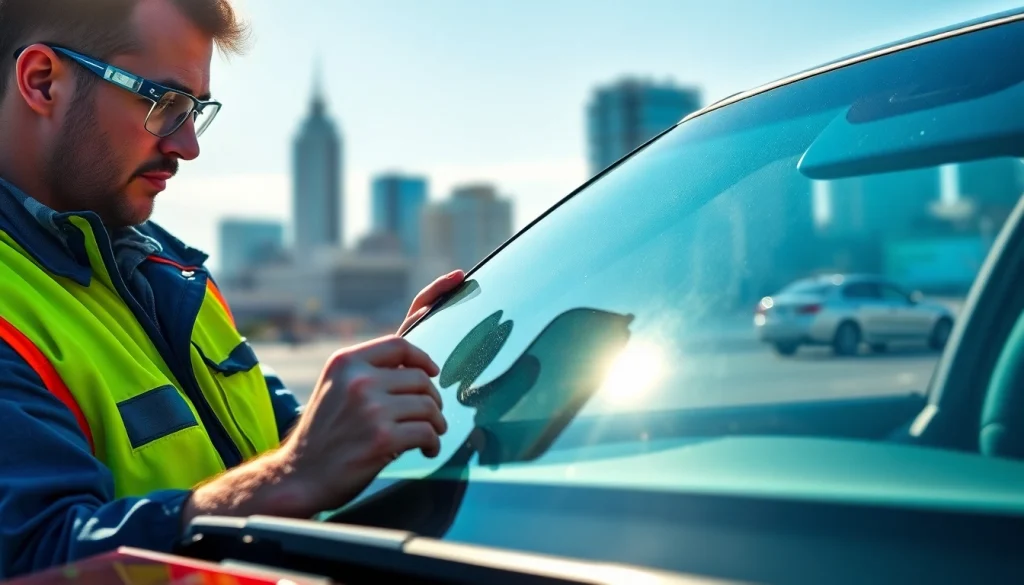 Windshield replacement Denver by a professional technician showcasing glass installation.