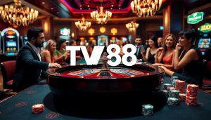 Experience excitement at the TV88 casino with players at a vibrant roulette table.