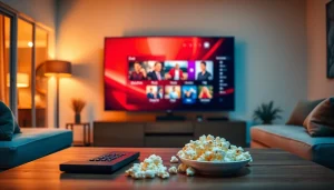 Experience seamless IPTV entertainment with https://vizomate.com in a modern living room setting.