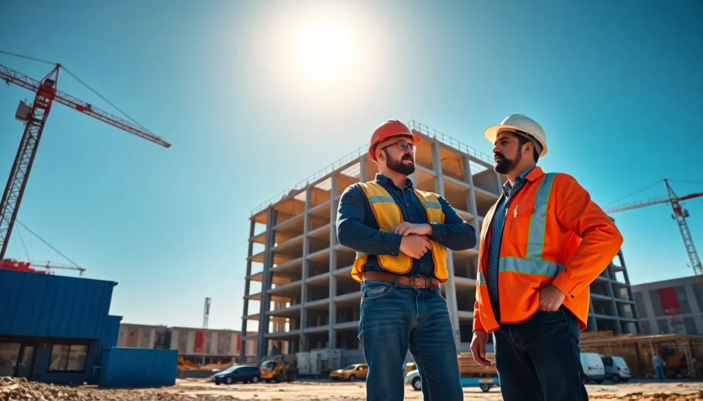 Leading New Jersey Commercial General Contractor managing a vibrant construction site with cranes and workers.