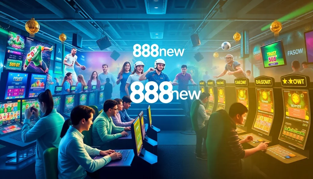 Exciting online gaming scene with diverse players enjoying 888new casino and esports.