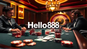 Experience the excitement of Hello88 with vibrant poker chips at a high-stakes table.