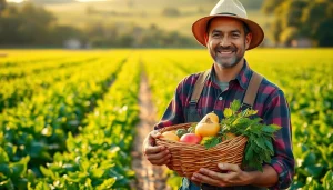 Petani toto yang bersemangat memanen hasil pertanian segar di ladang hijau.