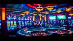 Experience the excitement of W88 at a luxurious casino with vibrant games and professional gamblers.