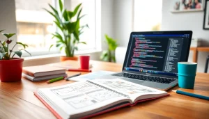 Design tools on a workspace highlighting https://heleensnyasyatelje.se focus on creative web development.