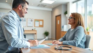 Consultation at https://tweestedenziekenhuis.nl illustrating a doctor and patient discussing health.