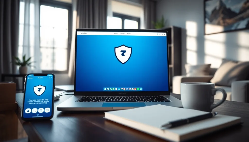 快连VPN interface displayed on a laptop in a stylish home office.