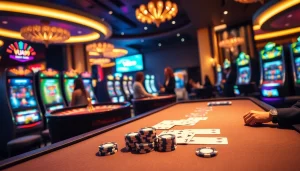 Players enjoying a thrilling gaming experience at Vua99 casino with poker chips and a roulette wheel.