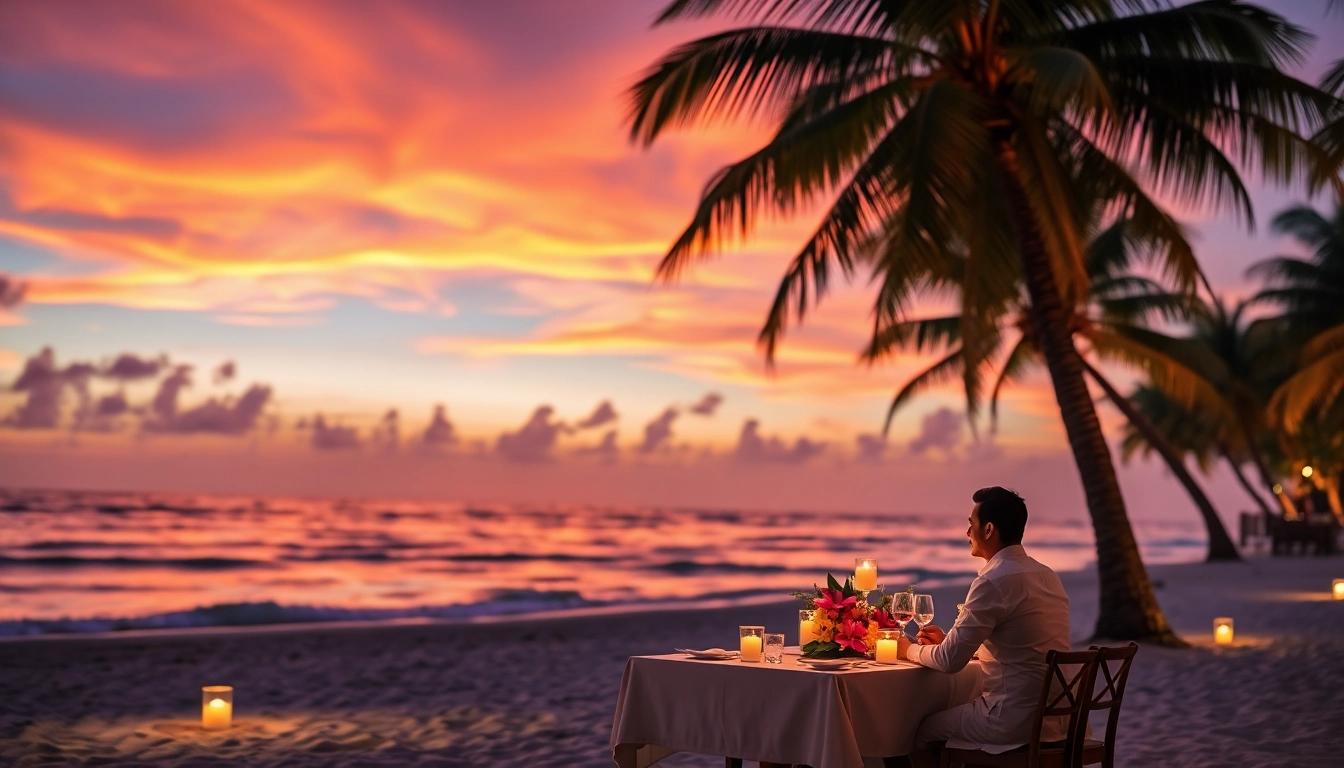 Stunning sunset at a tropical beach, ideal for travel destinations.