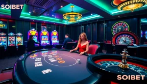 Experience thrilling gameplay at SOIBET with vibrant slot machines and elegant poker tables.
