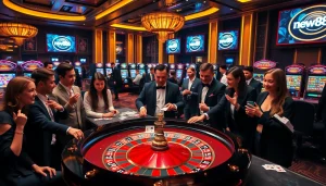 Experience the thrill of new888 at a luxurious casino with vibrant roulette and enthusiastic players.