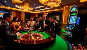 Experience the thrill of RR88 at a luxurious casino table with players and vibrant atmosphere.
