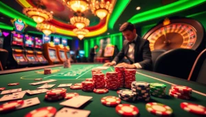 Exciting gameplay scene at a casino illustrating 789win com with poker cards and chips.