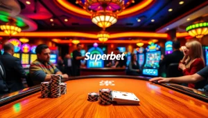 Engaged gamblers enjoying a game at the Superbet casino table, showcasing excitement and strategy.