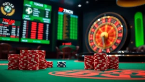 Experience high-stakes action at 7mcn with a vibrant casino scene featuring poker tables and sports odds.