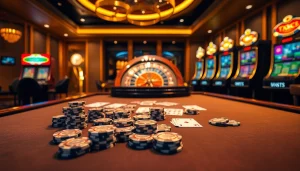 A thrilling game experience at TX88, featuring casino tables and vibrant slot machines for players to enjoy.