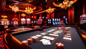Nohu90 players enjoying exciting casino games with vibrant colors and luxurious atmosphere.