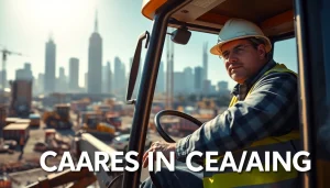 Engage with careers in construction through a dedicated worker operating machinery at a vibrant site.