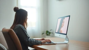 Estrategias para hacer dinero online mientras trabajas en casa, con una persona usando una laptop.