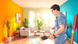 See professional painters at https://33626painters.com applying vibrant colors in a well-lit interior.