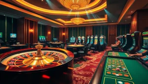 Engaging casino scene illustrating the cr7 App's excitement with roulette, poker chips, and high-stakes tables.