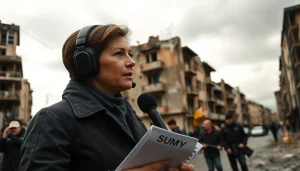 Репортаж з вулиць https://sumytoday.in.ua під час конфлікту в Україні, фокус на журналісті.