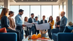 Engaged team discussing construction association north carolina strategies in a contemporary office.