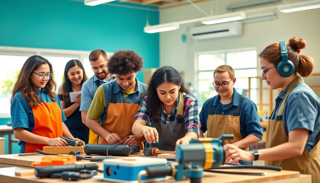Students actively participating at trade schools in Hawaii, collaborating in a hands-on learning environment.