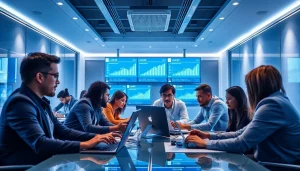 Collaborative team using Logo ERP in a modern office setting, showcasing innovative business solutions.