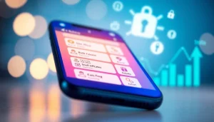 안전한 온라인 쇼핑 환경에서 소액결제 관련 거래 옵션이 표시된 스마트폰을 보여주는 일러스트레이션.