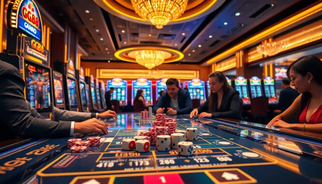 Players engaging in thrilling casino games at GG88 online platform with vibrant slot machines.