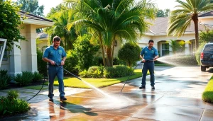 Professional pressure wash service transforming a driveway in Kissimmee, FL, showcasing eco-safe cleaning.