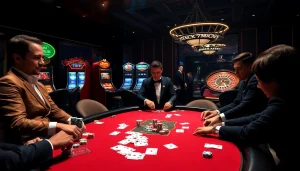 Experience the thrill of 7mcn as professional gamblers engage at a luxurious poker table.