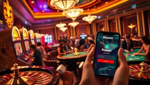 Kuwin đăng nhập screen showcasing vibrant online gambling activities with excited players at roulette and slot machines.