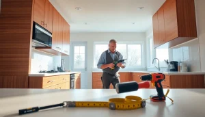 Enhance your home renovation with a skilled contractor in a modern kitchen remodel.