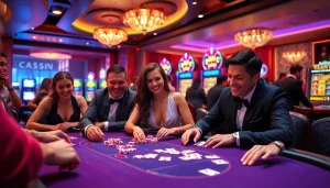 Players enjoying the exciting gameplay at Bl555 casino tables with cards and chips.