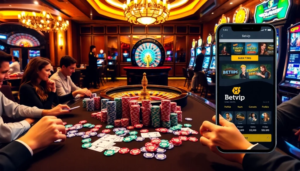 Người chơi hào hứng tại bàn poker Betvip, với những quân bài sống động và chip đầy màu sắc.