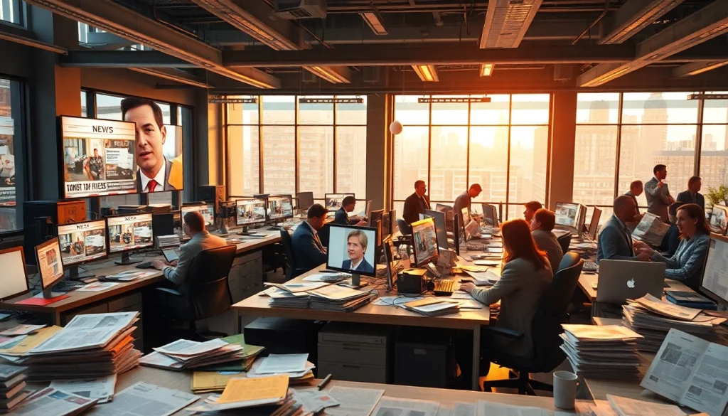 Cover news updates from https://news-parade.com.ua in a vibrant newsroom.