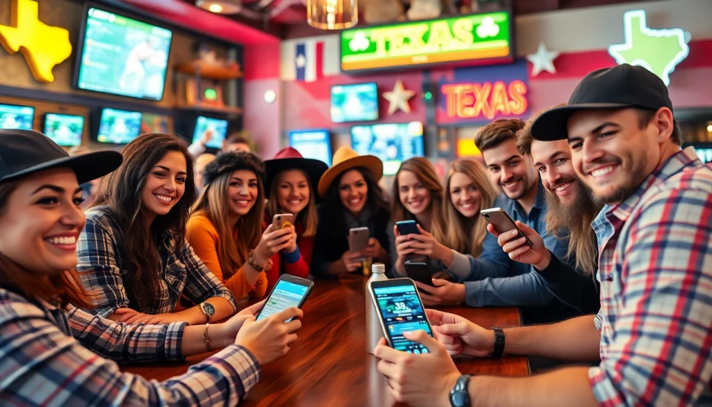 Engaged fans participating in sports betting in Texas at a lively sportsbook.