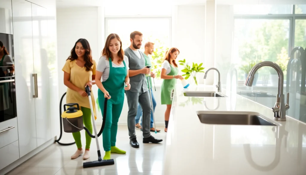 Showcasing a professional cleaning service team in action, creating a spotless kitchen.