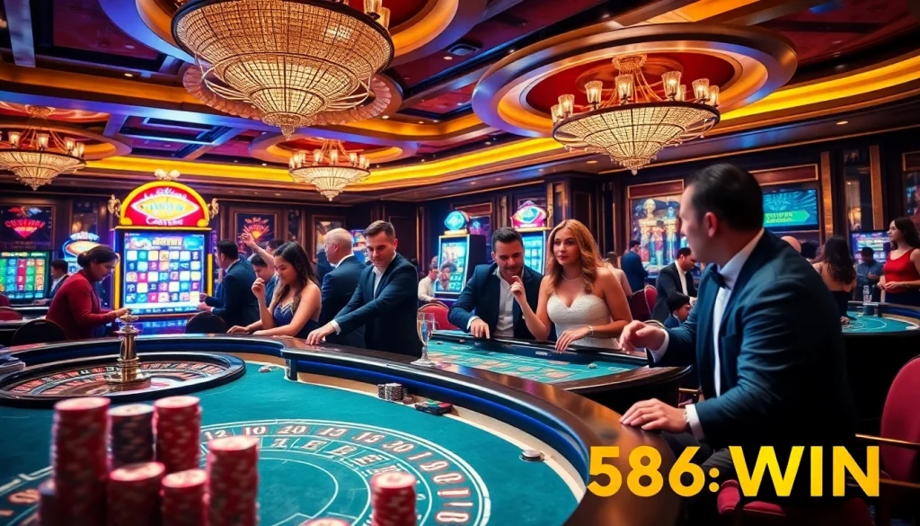 Experience thrilling gaming at 58 WIN with vibrant casino tables and eager players.