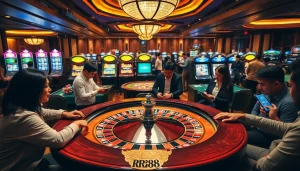 Experience thrilling games at RR88's luxurious casino with vibrant atmosphere and professional dealers.